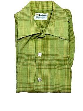 Vintage 1970s Marlboro Green Plaid Button Down Shirt Mens Size Medium